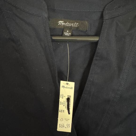 Madewell V-Neck Long-Sleeve Top SZ S Deep Indigo Pleated Sleeve Stretch Pullover - Picture 5 of 9